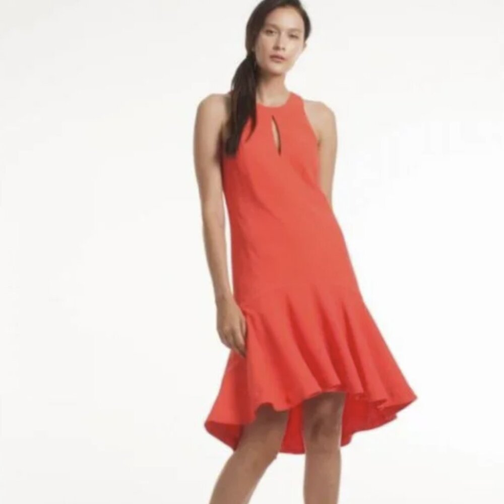 Trina Turk PETAL Lady Bug Coral Red Orange Crepe Sleeveless Keyhole Dress Sz 6 - Picture 5 of 16